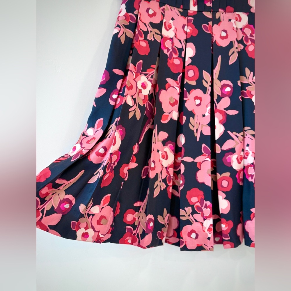 Kate Spade New York Shadow Bud Black and Pink Silk Print Pleated Floral Dress - Picture 6 of 16